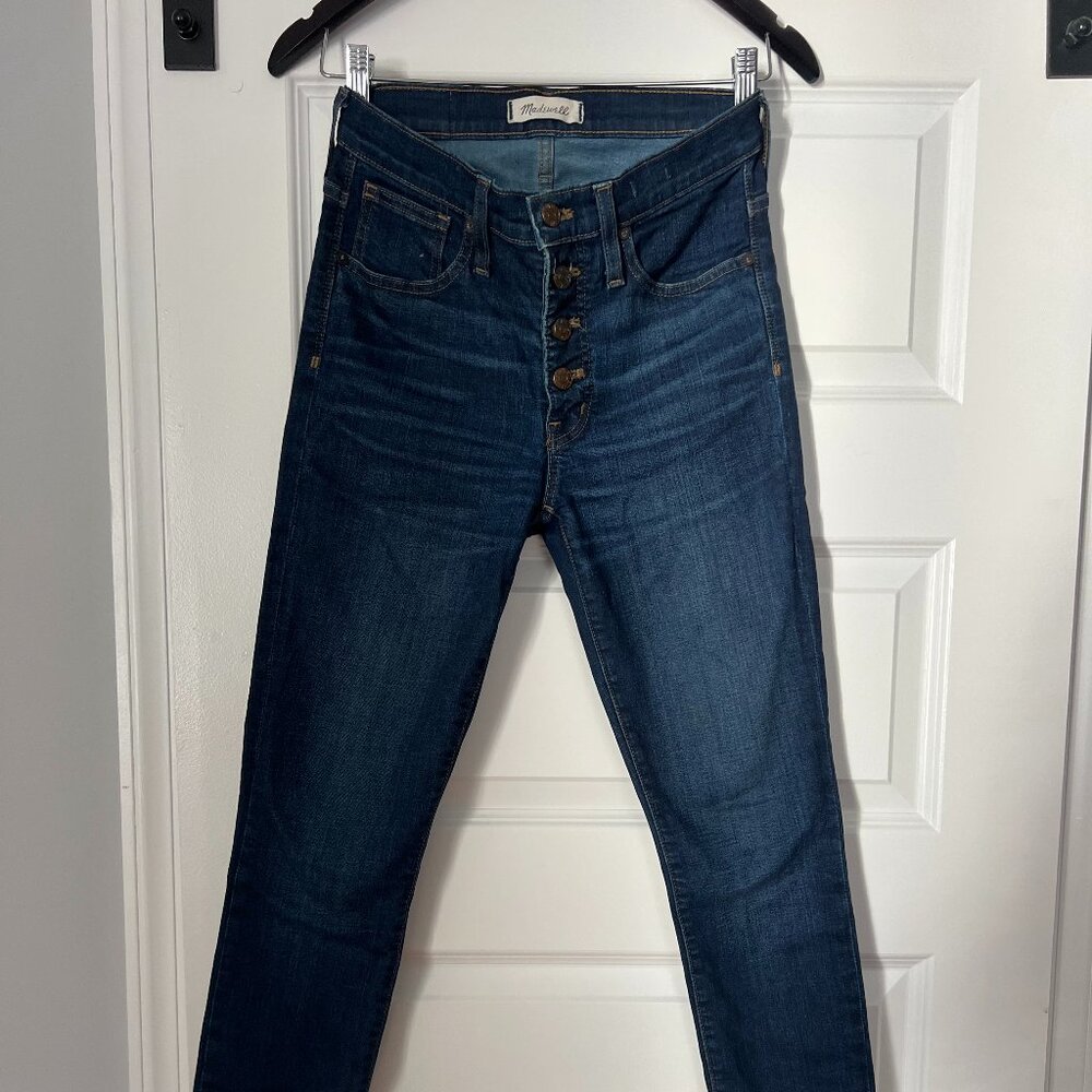 Madewell | Women’s dark indigo 9” high rise button fly skinny jeans, size 26